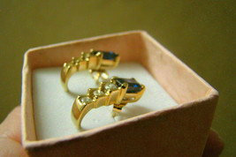 1.15 KT Diamanti Finti Smeraldo Blu Sapphireearring 14k Placcato Oro Giallo - £64.74 GBP