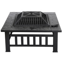 32&quot; Metal Firepit Backyard Patio Garden Decor Square Stove Fire Pit With... - $109.99