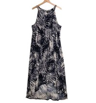 Mlle Gabrielle Womans 3X Navy Leaf Print Maxi Dress High Low Hem Vacation  - £14.89 GBP