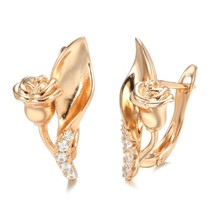 Hot Vintage Bride Wedding Earrings 585 Rose Gold Natural zircon Rose Earrings fo - £6.70 GBP