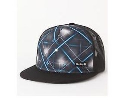 Hurley Mens Hat Cap Lid Black W/ Blue Stripe Logo Front Trucker Hat New $35 Os  - £13.42 GBP