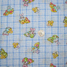 Easter Mini Prints Bunny Chick Egg Blue Check Fabric  - $28.00