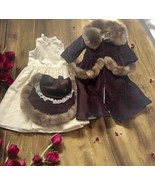 Handmade Doll Clothes (dress, hat, faux fur coat) Fancy Vintage Velvet  ... - $57.41