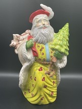 Vintage GERMAN GARE SANTA WITH TREE &amp; SACK OF TOYS HAND PAINTED CERAMIC ... - $25.72