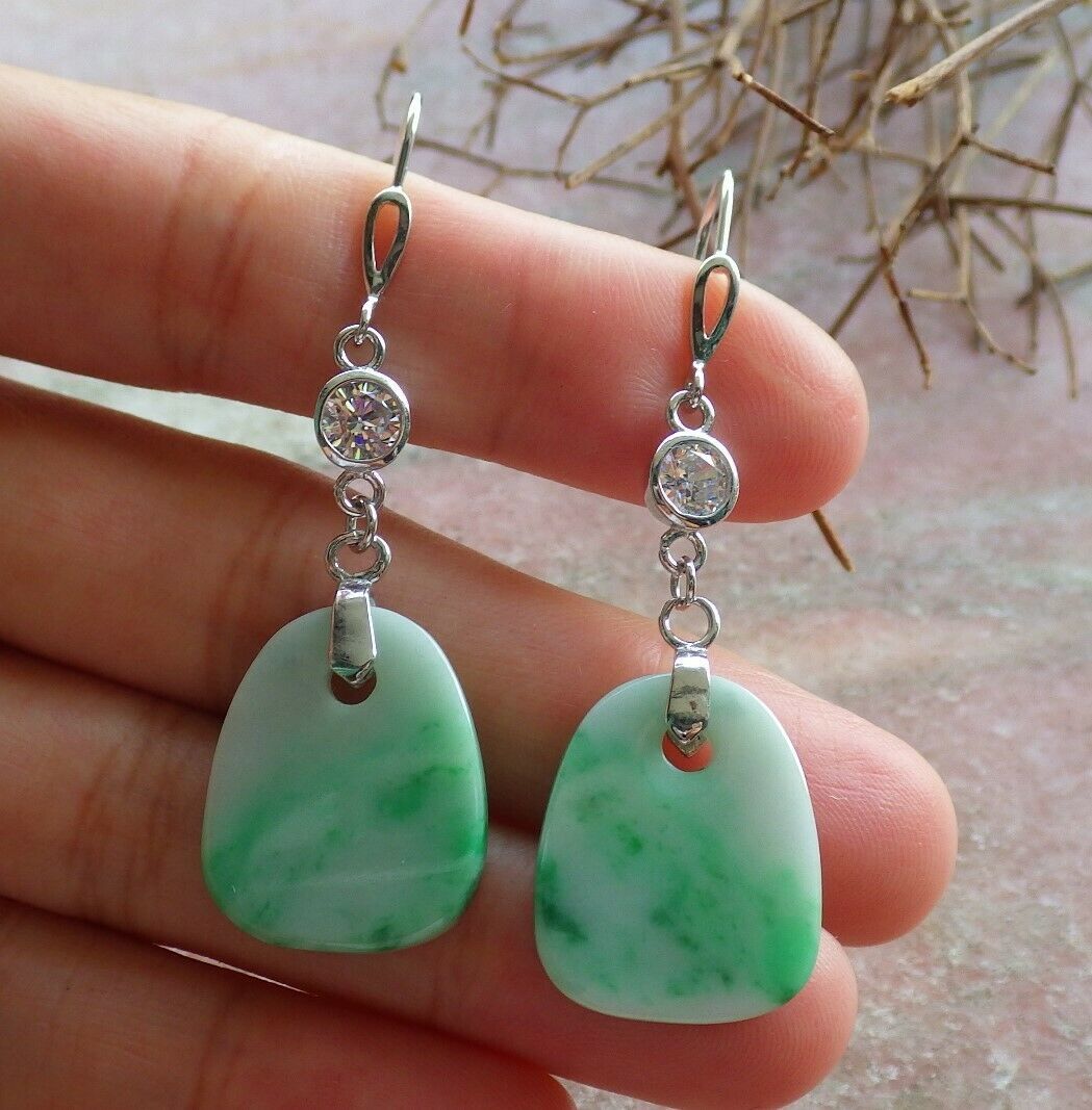 Sterling Silver 0.925 Natural A Jade jadeite Rectangle Earrings Dangle 耳环 536584 Item image 7
