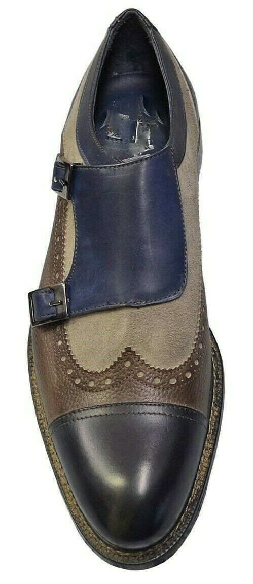 New Premium Leather Multi Color Classical Monk Rounded Cap Toe Men Vintage Shoes
