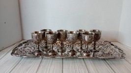 Antique 9 Pieces Silver Plate Kiddush Set Grape Vine Design - £68.17 GBP