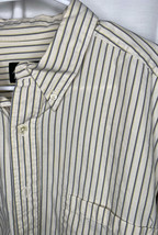 Eddie Bauer Striped Button Down Mens Large Light Yellow /Gray - $6.25