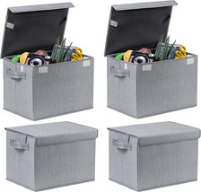Veno 4 Pack Large Collapsible Storage Bin With Lid, Decorative, Gray - Set Of 4 - £34.59 GBP