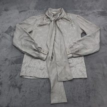 Lady Manhattan Shirt Womens 12 Silver Button Up Long Sleeve Tie Neck Top - $25.72