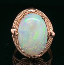 14k Rose Gold Handwrought Ring with a Large 6.05 Carat Australian Opal (#J6577) - £1,001.07 GBP