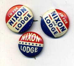 3 Vintage NIXON LODGE Political Pinback Button Pin Set - £11.00 GBP