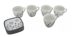 Scratch &amp; Dent 5 Piece Pink &amp; Grey Striped Flower Porcelain Cup &amp; Saucer... - £23.73 GBP