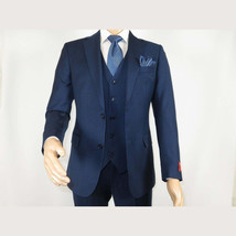 Men Suit BERLUSCONI Turkey 100% Italian Wool Super 180's 3pc Vested #Ber16 Navy image 4