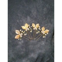 4x Fairy Bridal Cosplay Pearl &amp; Gold Leafs Hair Pins - £11.34 GBP