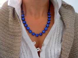 Sapphire Swarovski Crystal Necklace / Mother&#39;s day gift / Tennis Cup chain Blue  - £59.47 GBP