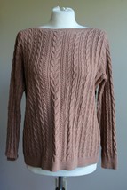 Lands End LP Petite Brown Cable Knit Boat Neck Cotton Sweater - £18.21 GBP