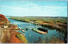 Pontoon Boat and Suspension Bridge on the MIssissippi River Iowa - £5.40 GBP