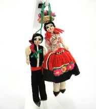 Vtg Thread Wrapped Dolls Spanish Dancing Couple Man Woman 5&quot; Hanging Ornament - £7.34 GBP
