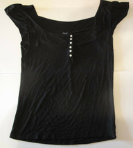 Women&#39;s Gap Stretch Black Short Sleeve Shirt Blouse Size M - $11.97