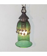 BR192 Handmade Green Glass Pendant Light with Leaf Pendants Bohemian Gyp... - $75.18 CAD