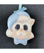 Ceramic Puppy Dog Face Blue Santa Hat &amp; Bow Tie Ornament VTG Big Eyes - $112.14 MXN
