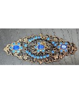 Art Deco Czech Glass Brooch Pin Cobalt Blue Glass Open Work Silver Tone ... - $784.10 MXN