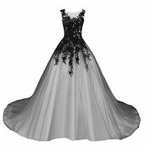 Gothic Gray Tulle Long Black Lace Sheer Bateau Prom Wedding Dresses Plus Size Si - £126.15 GBP
