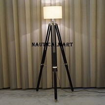 Chrome Finish Black Tripod Floor Lamp Stand In Natural Wood  - £148.47 GBP