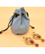Women&#39;s New Blue Genuine Leather Round Drawstring Pouch Coin Soft Wrist ... - £8.39 GBP