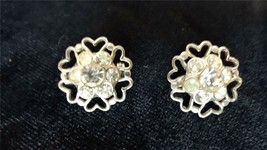 Pair Silvertone Heart Clear Rhinestone Scatter Pins - £17.29 GBP