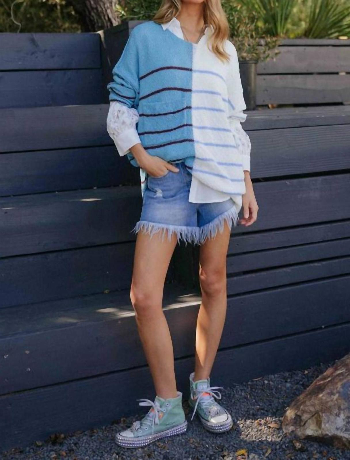 Davi &amp; Dani textured multi-color sweater White Blue - $25.00