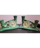 2 Vintage Roseville Pottery Peony Double Candlesticks Candle Holders 1153 - £123.53 GBP