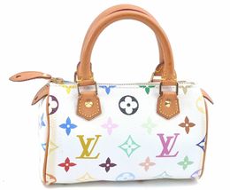 Auth Louis Vuitton Monogram Multicolor Mini Speedy White Hand Bag Pouch LV F5406 - £2,266.31 GBP