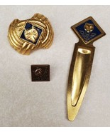 BSA Vintage Cub Scout Wolf Lapel Sash Pin Neckerchief Slide Bookmark Lot - $29.50