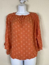 Hannah Womens Size PM Orange Boho Gauze Tie Neck Blouse 3/4 Sleeve - £7.66 GBP