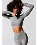 NWT Adam Selman Sport Carbon38 Rib Knit Gray Crewneck Shrug Crop Top S - €81,41 EUR