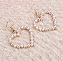 Gold Plated Imitation Pearls Heart Drop Dangle Earrings for Women - £7.68 GBP