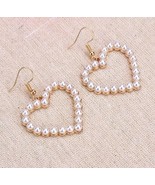Gold Plated Imitation Pearls Heart Drop Dangle Earrings for Women - £7.74 GBP