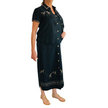 Lemon Grass Shirt &amp; Dress Set PM Africa Safari Embroidery Black Button Front - £18.64 GBP