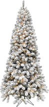 6.5 Feet Pre Lit Snow Flocked Alaskan Pine Artificial Christmas Tree with Warm W - £427.45 GBP