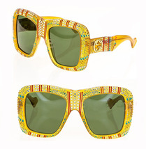 Gucci Hollywood Forever 0498 Honey Green Floral Crystal Unisex Sunglass GG0498S - £910.06 GBP