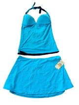 Tommy Bahama Tankini Swim Set Womens Small Baia Blue Pearl Solid Pull On Skirt - £17.13 GBP