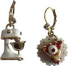 Betsey Johnson Gold Tone Stand Mixer and Cherry Pie Slice Baby Cakes Drop Earrin - £24.10 GBP
