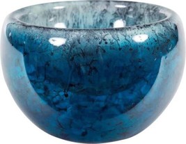 Bowl Double Sided Calypso Blue Silver Hand-Blown Glass Hand-Painted Pain - $149.00