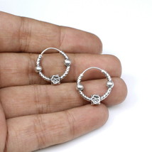 Real Silver Traditional Indian Women Style Oxidized hoop hinged earrings - £30.39 GBP