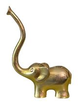 Vintage Gold Tone Elephant Trunk Up Ring Holder Rhinestone Eyes Vanity Dresser image 6