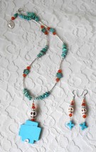 Necklace &amp; Earring Set Turquoise Skulls, Stars, Crescent Moons, Carnelian, Cross - £32.12 GBP