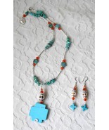 Necklace &amp; Earring Set Turquoise Skulls, Stars, Crescent Moons, Carnelia... - £31.38 GBP