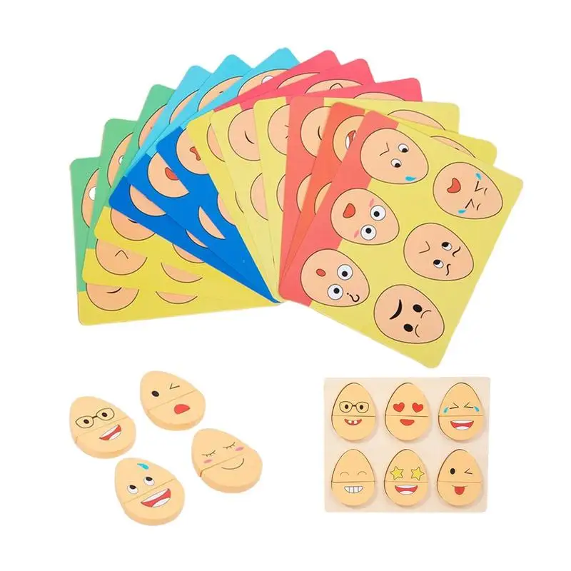 Wooden Expression Puzzles Expression Puzzle Building Blocks Puzzles Matching - £16.78 GBP+